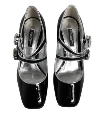 Dolce & Gabbana Black Patent Leather Crystal Mary Jane Pumps Shoes - SMARTMARTNZ
