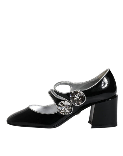 Dolce & Gabbana Black Patent Leather Crystal Mary Jane Pumps Shoes - SMARTMARTNZ