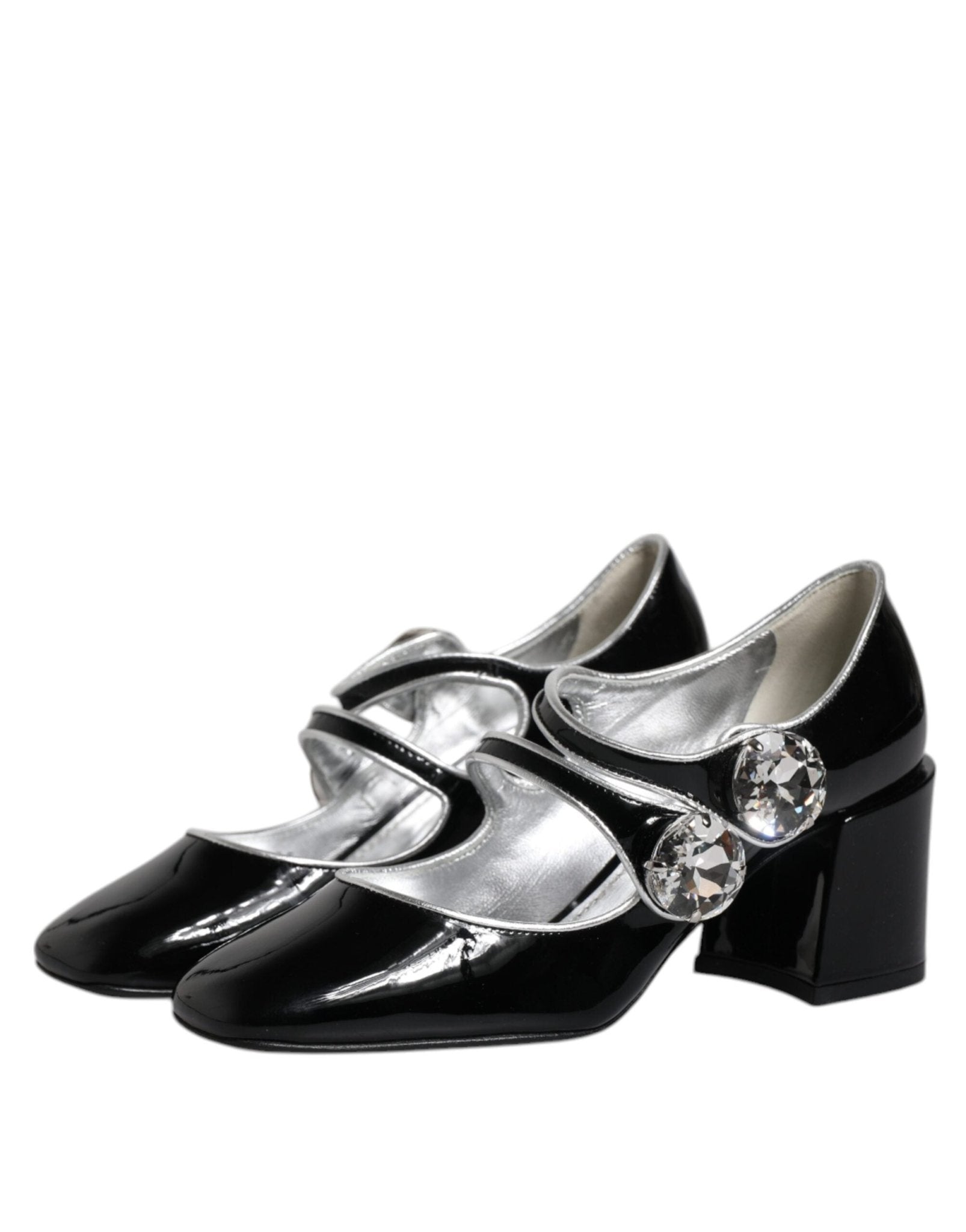 Dolce & Gabbana Black Patent Leather Crystal Mary Jane Pumps Shoes - SMARTMARTNZ