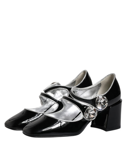 Dolce & Gabbana Black Patent Leather Crystal Mary Jane Pumps Shoes - SMARTMARTNZ