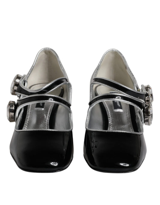Dolce & Gabbana Black Patent Leather Crystal Mary Jane Pumps Shoes - SMARTMARTNZ