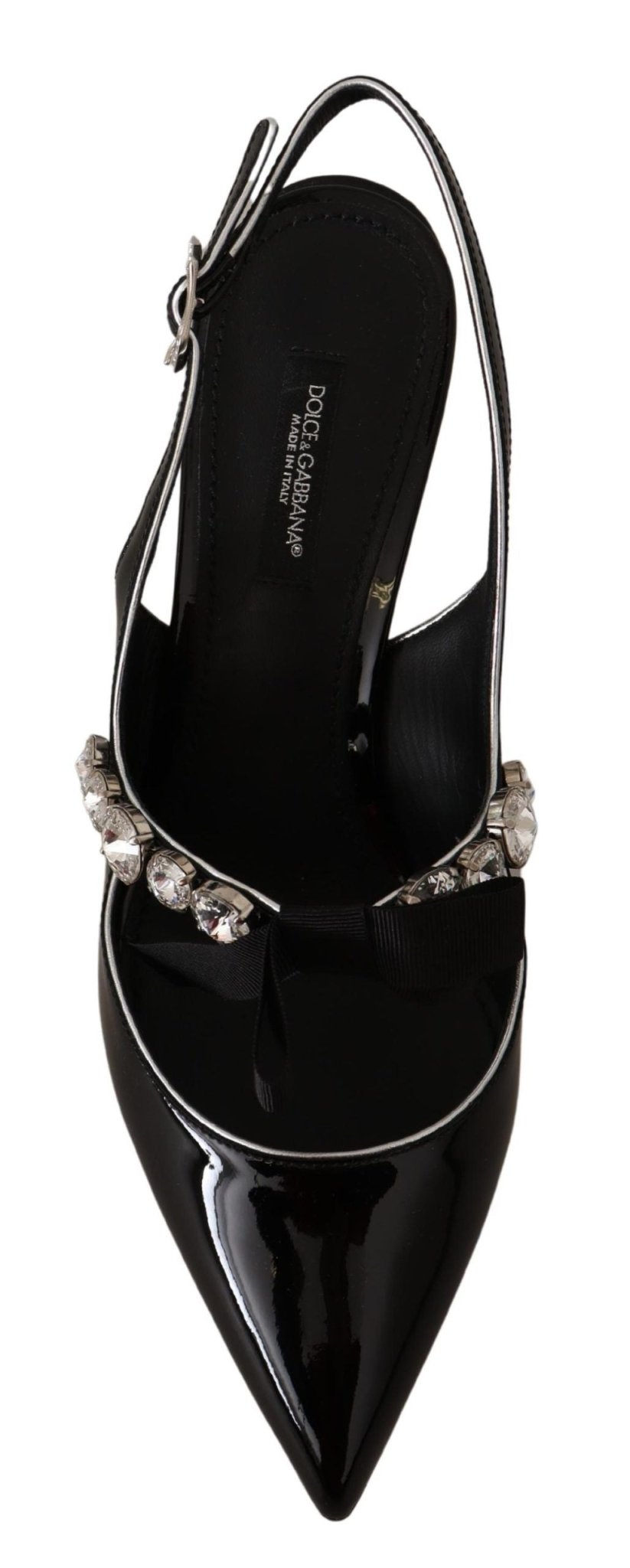 Dolce & Gabbana Black Patent Leather Crystal Slingbacks Shoes - SMARTMARTNZ