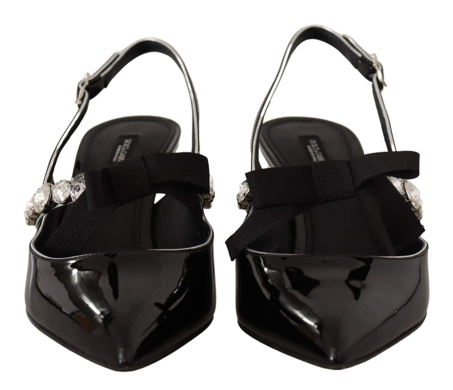 Dolce & Gabbana Black Patent Leather Crystal Slingbacks Shoes - SMARTMARTNZ