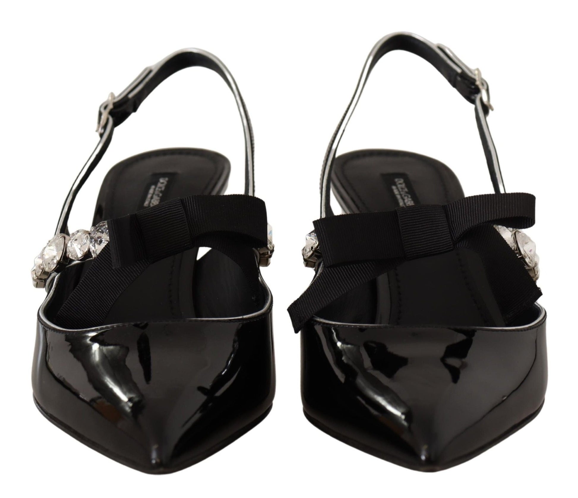 Dolce & Gabbana Black Patent Leather Crystal Slingbacks Shoes - SMARTMARTNZ