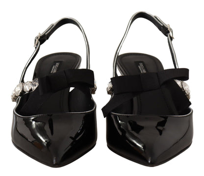 Dolce & Gabbana Black Patent Leather Crystal Slingbacks Shoes - SMARTMARTNZ