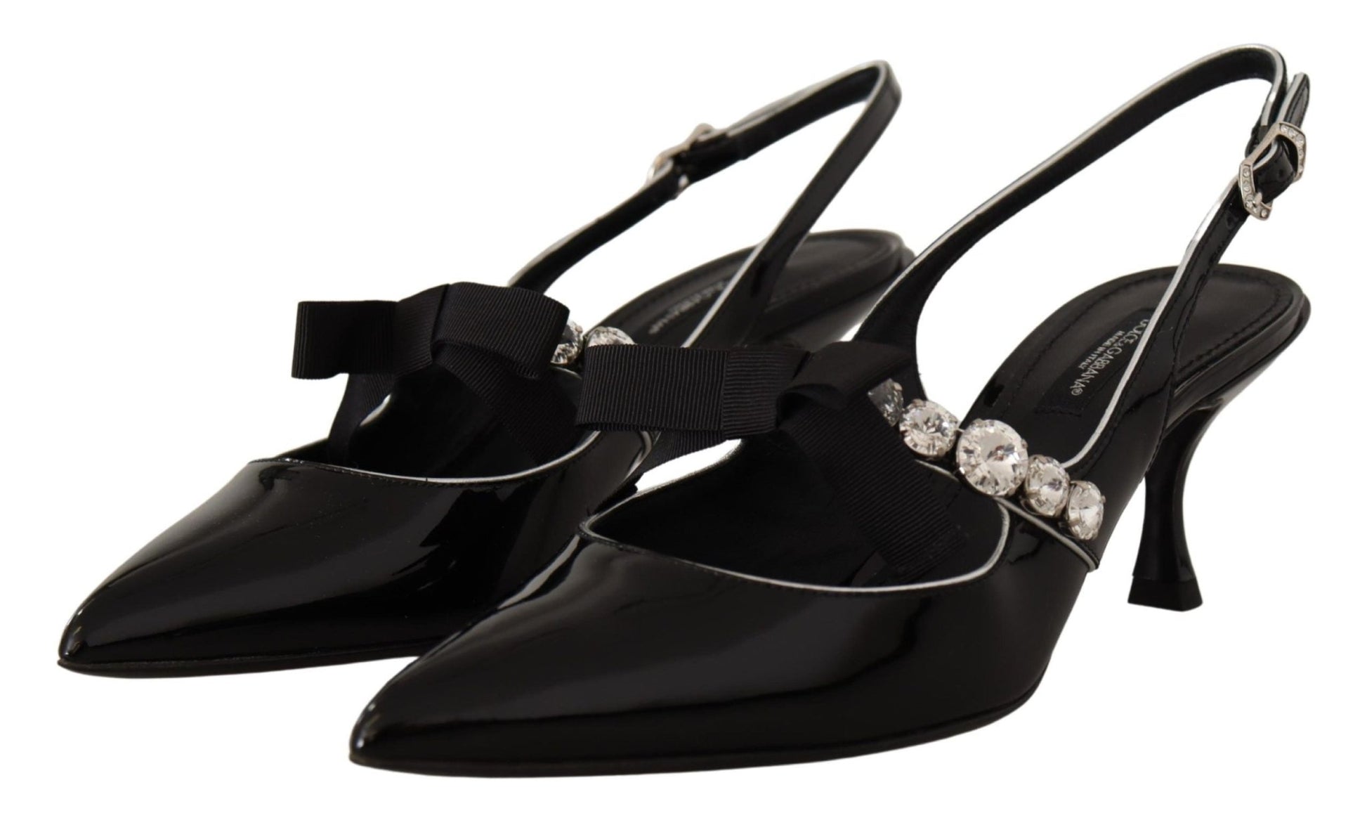 Dolce & Gabbana Black Patent Leather Crystal Slingbacks Shoes - SMARTMARTNZ