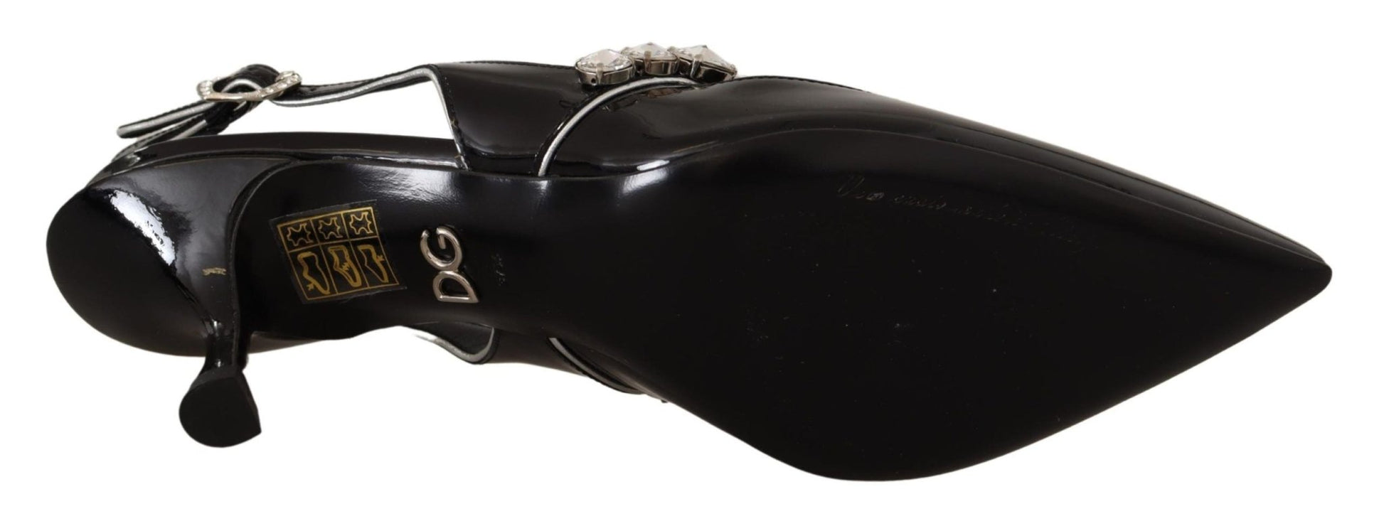 Dolce & Gabbana Black Patent Leather Crystal Slingbacks Shoes - SMARTMARTNZ