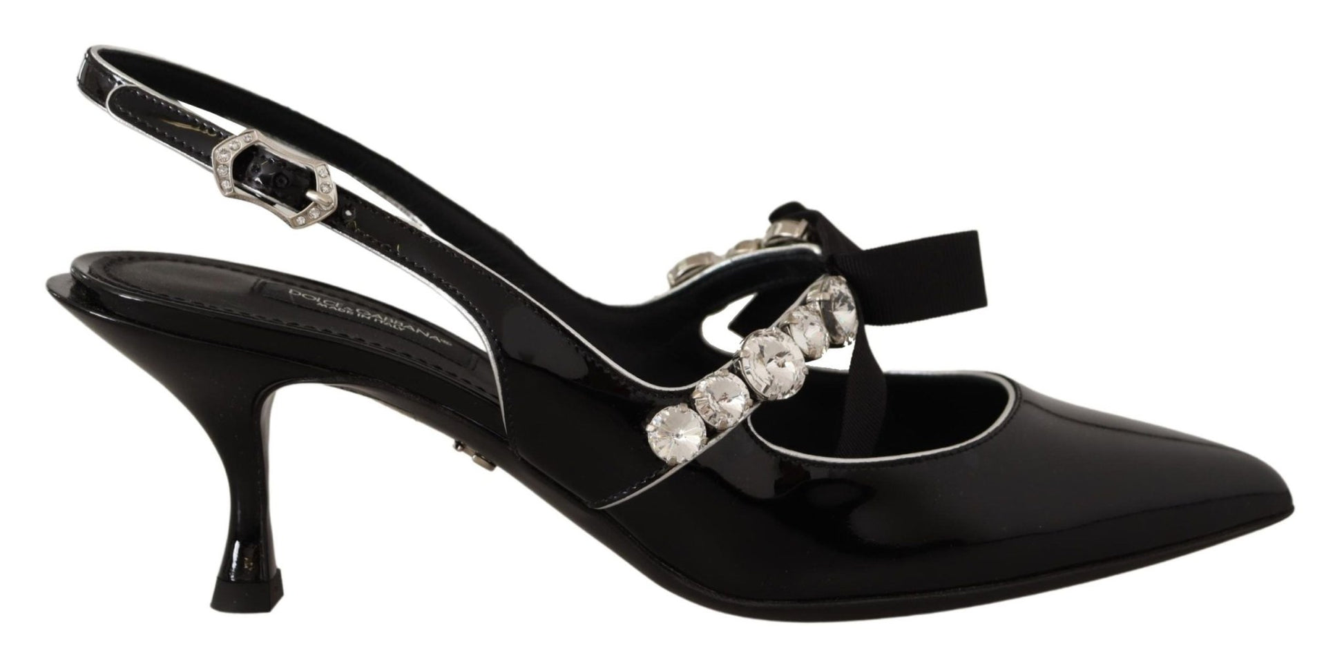 Dolce & Gabbana Black Patent Leather Crystal Slingbacks Shoes - SMARTMARTNZ