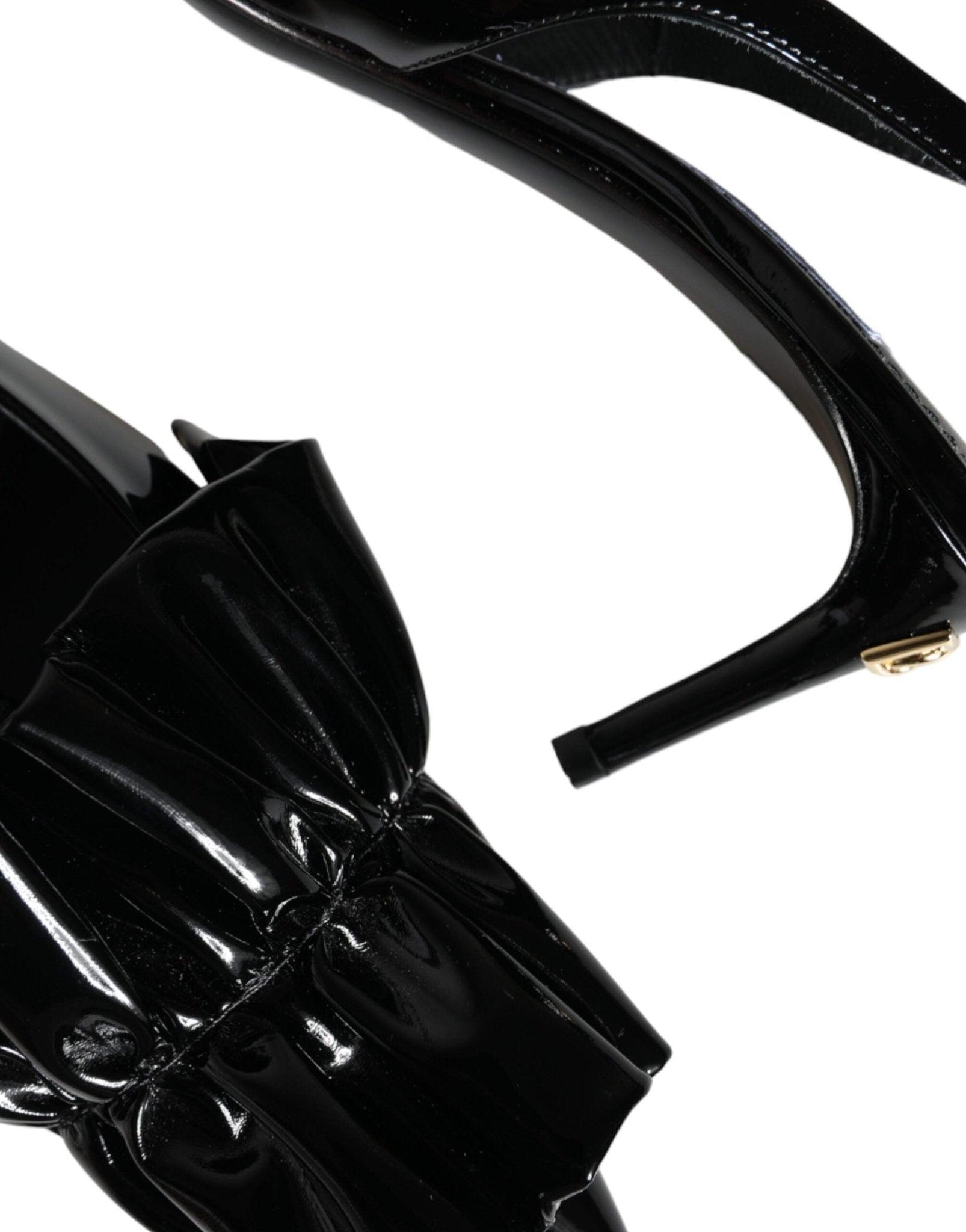 Dolce & Gabbana Black Patent Leather Heels Slingback Shoes - SMARTMARTNZ