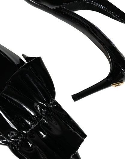 Dolce & Gabbana Black Patent Leather Heels Slingback Shoes - SMARTMARTNZ