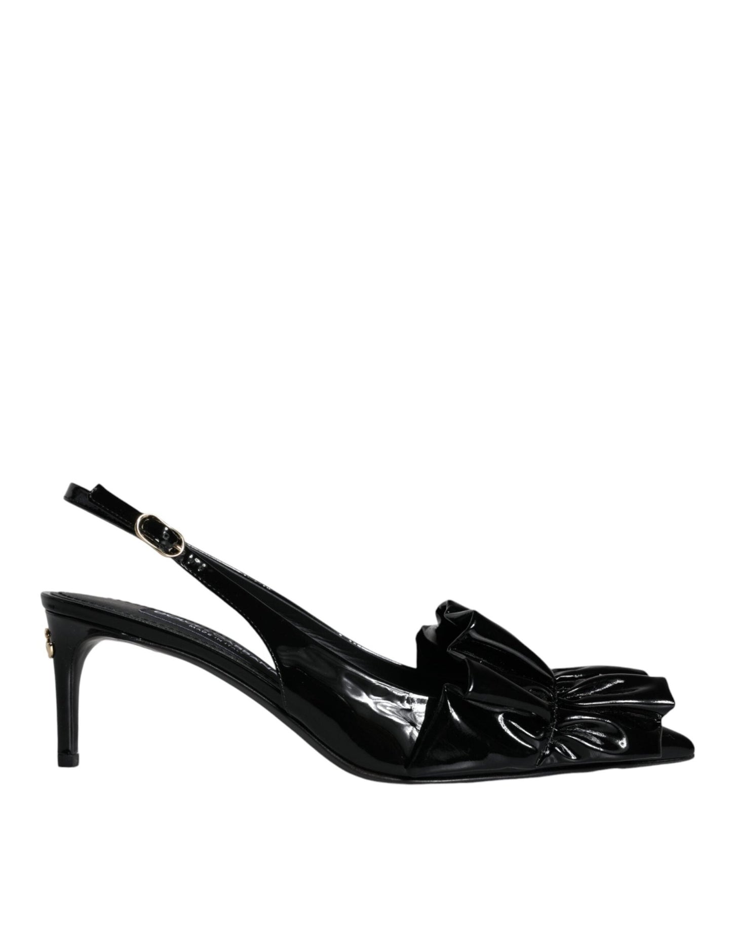 Dolce & Gabbana Black Patent Leather Heels Slingback Shoes - SMARTMARTNZ