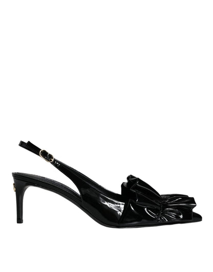 Dolce & Gabbana Black Patent Leather Heels Slingback Shoes - SMARTMARTNZ