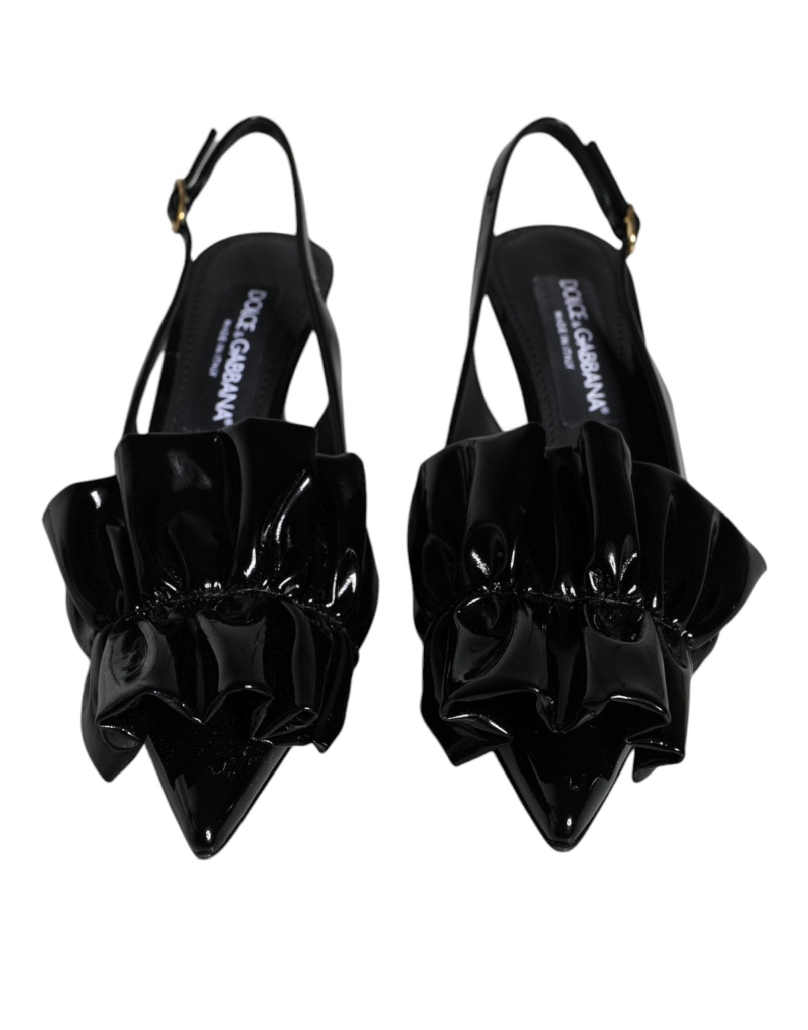 Dolce & Gabbana Black Patent Leather Heels Slingback Shoes - SMARTMARTNZ