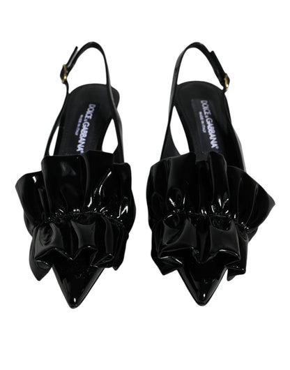 Dolce & Gabbana Black Patent Leather Heels Slingback Shoes - SMARTMARTNZ