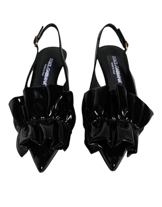 Dolce & Gabbana Black Patent Leather Heels Slingback Shoes - SMARTMARTNZ