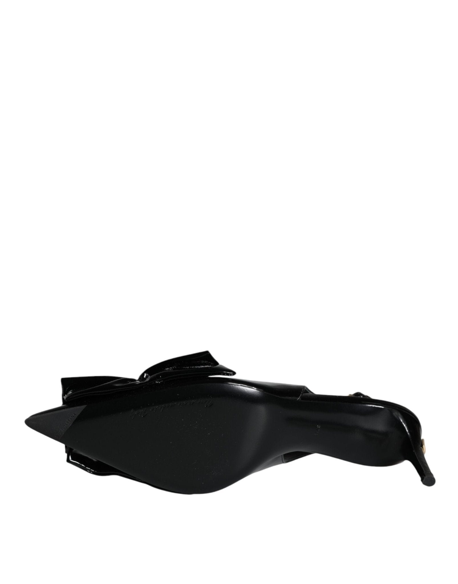 Dolce & Gabbana Black Patent Leather Heels Slingback Shoes - SMARTMARTNZ