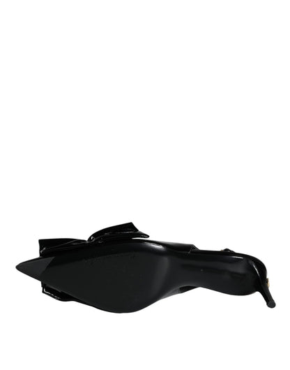 Dolce & Gabbana Black Patent Leather Heels Slingback Shoes - SMARTMARTNZ