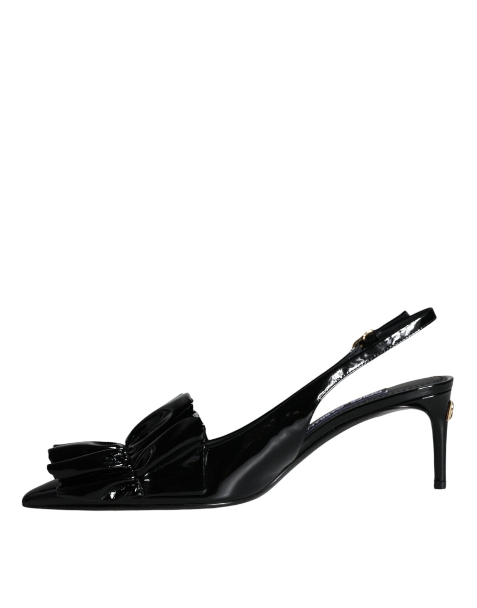 Dolce & Gabbana Black Patent Leather Heels Slingback Shoes - SMARTMARTNZ