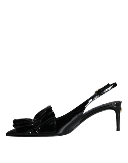 Dolce & Gabbana Black Patent Leather Heels Slingback Shoes - SMARTMARTNZ