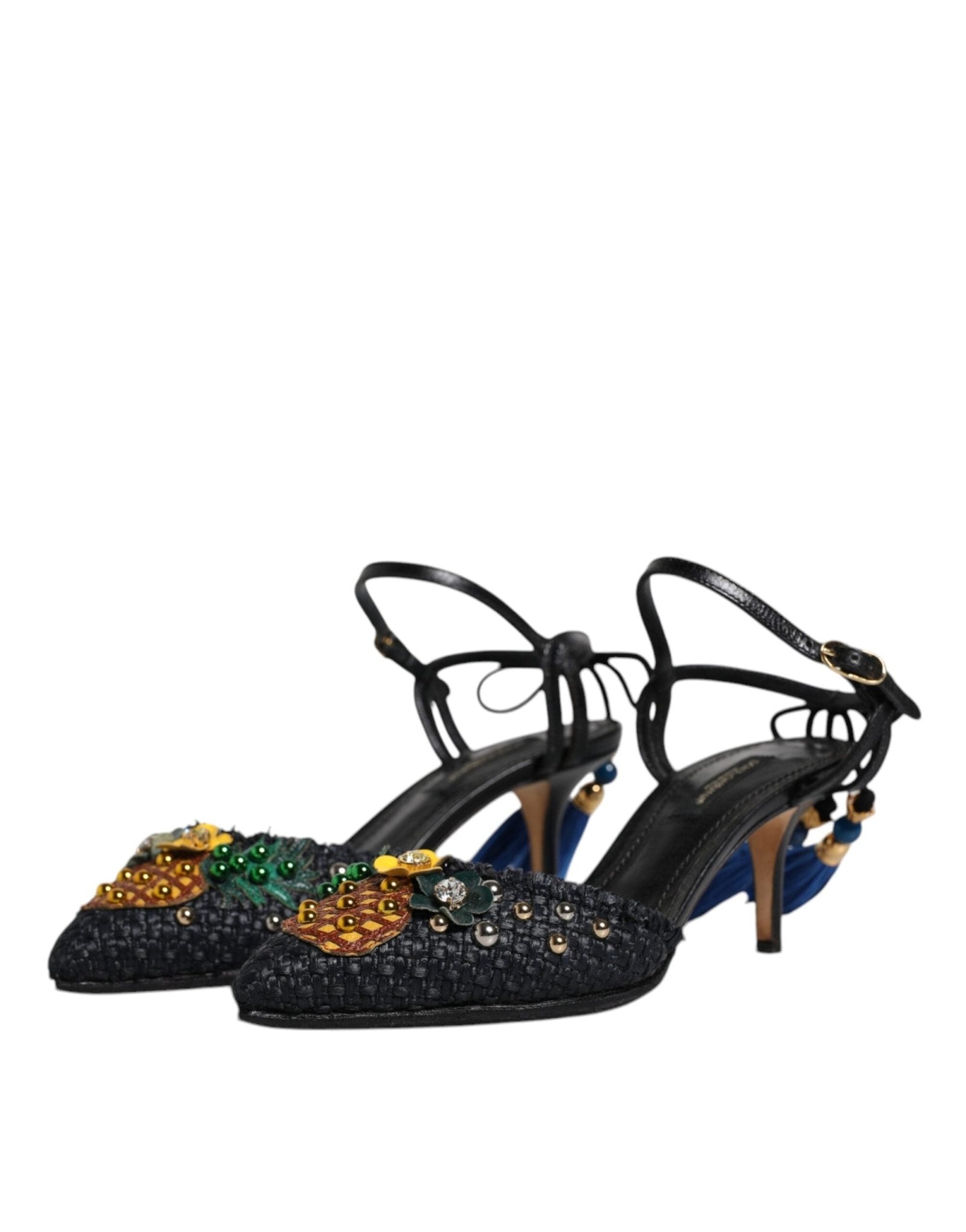 Dolce & Gabbana Black Pineapple Bellucci Heels Sandals Shoes - SMARTMARTNZ
