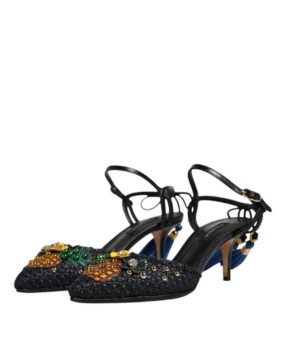 Dolce & Gabbana Black Pineapple Bellucci Heels Sandals Shoes - SMARTMARTNZ