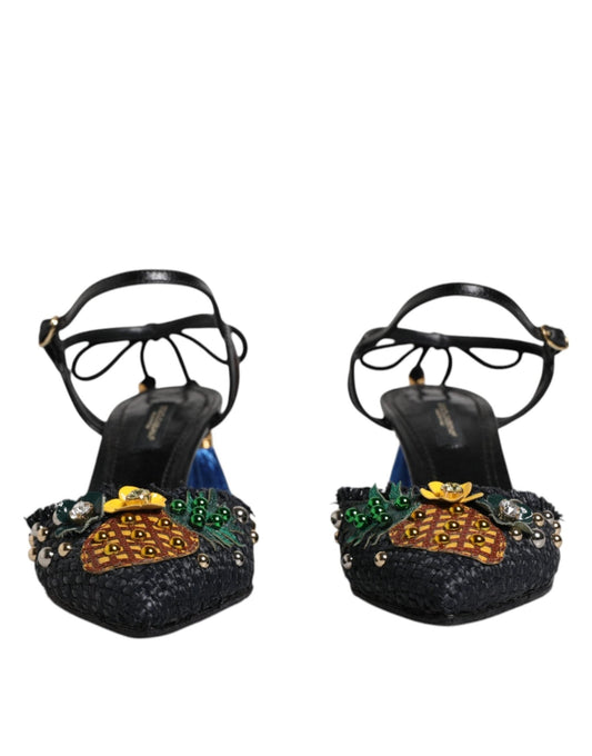 Dolce & Gabbana Black Pineapple Bellucci Heels Sandals Shoes - SMARTMARTNZ