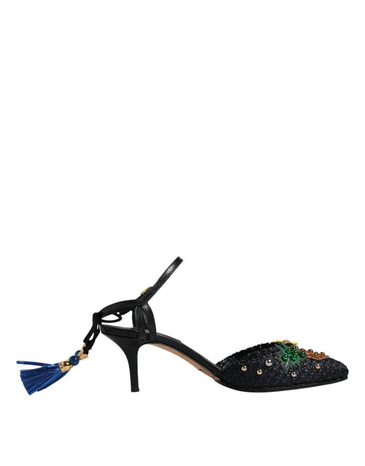 Dolce & Gabbana Black Pineapple Bellucci Heels Sandals Shoes - SMARTMARTNZ