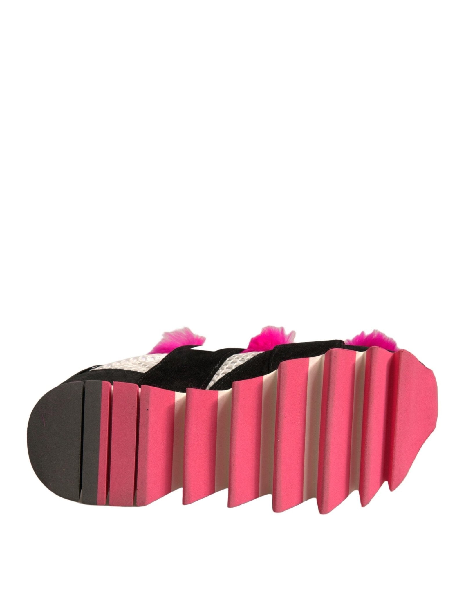 Dolce & Gabbana Black Pink Fur Embellished Sneakers Shoes - SMARTMARTNZ