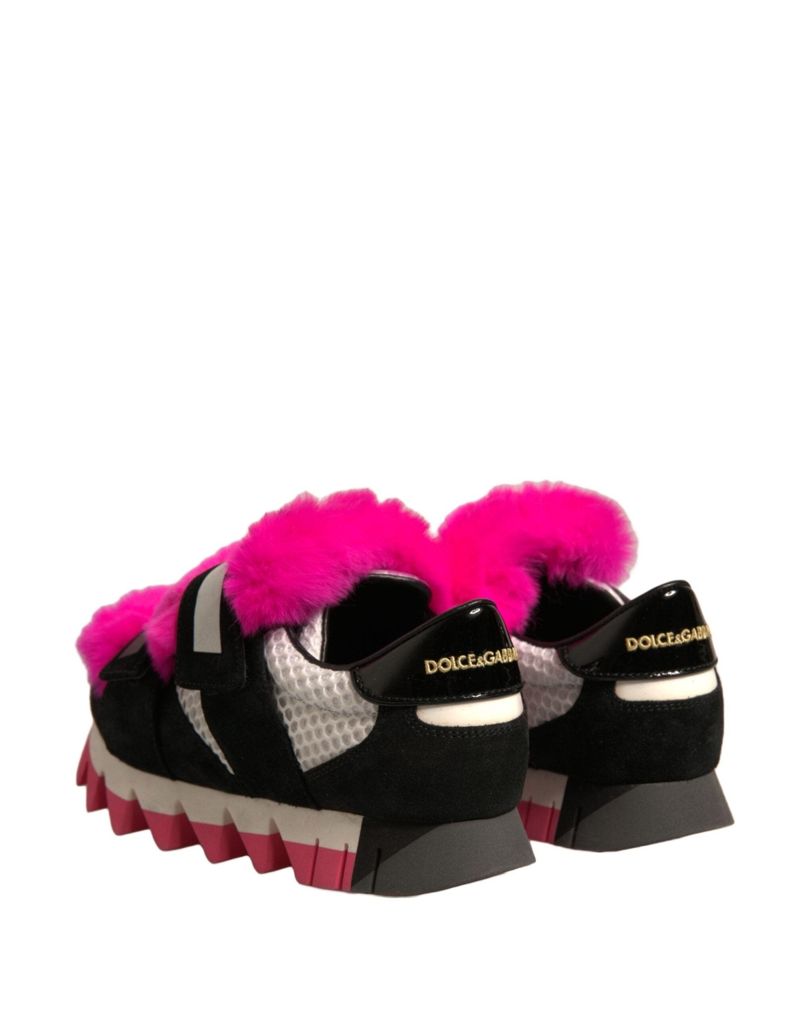 Dolce & Gabbana Black Pink Fur Embellished Sneakers Shoes - SMARTMARTNZ