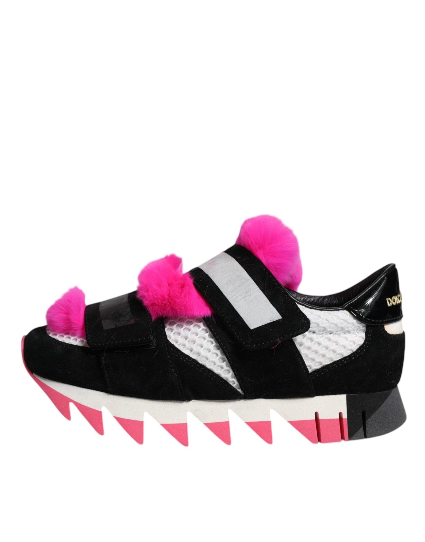 Dolce & Gabbana Black Pink Fur Embellished Sneakers Shoes - SMARTMARTNZ