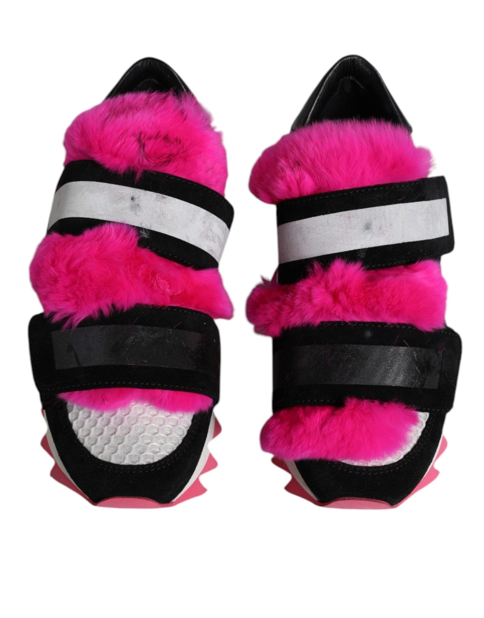 Dolce & Gabbana Black Pink Fur Embellished Sneakers Shoes - SMARTMARTNZ