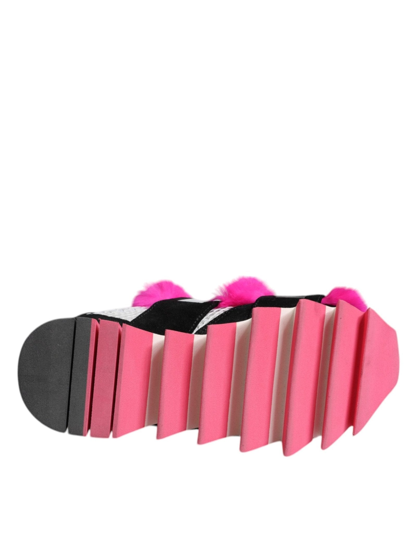Dolce & Gabbana Black Pink Fur Embellished Sneakers Shoes - SMARTMARTNZ
