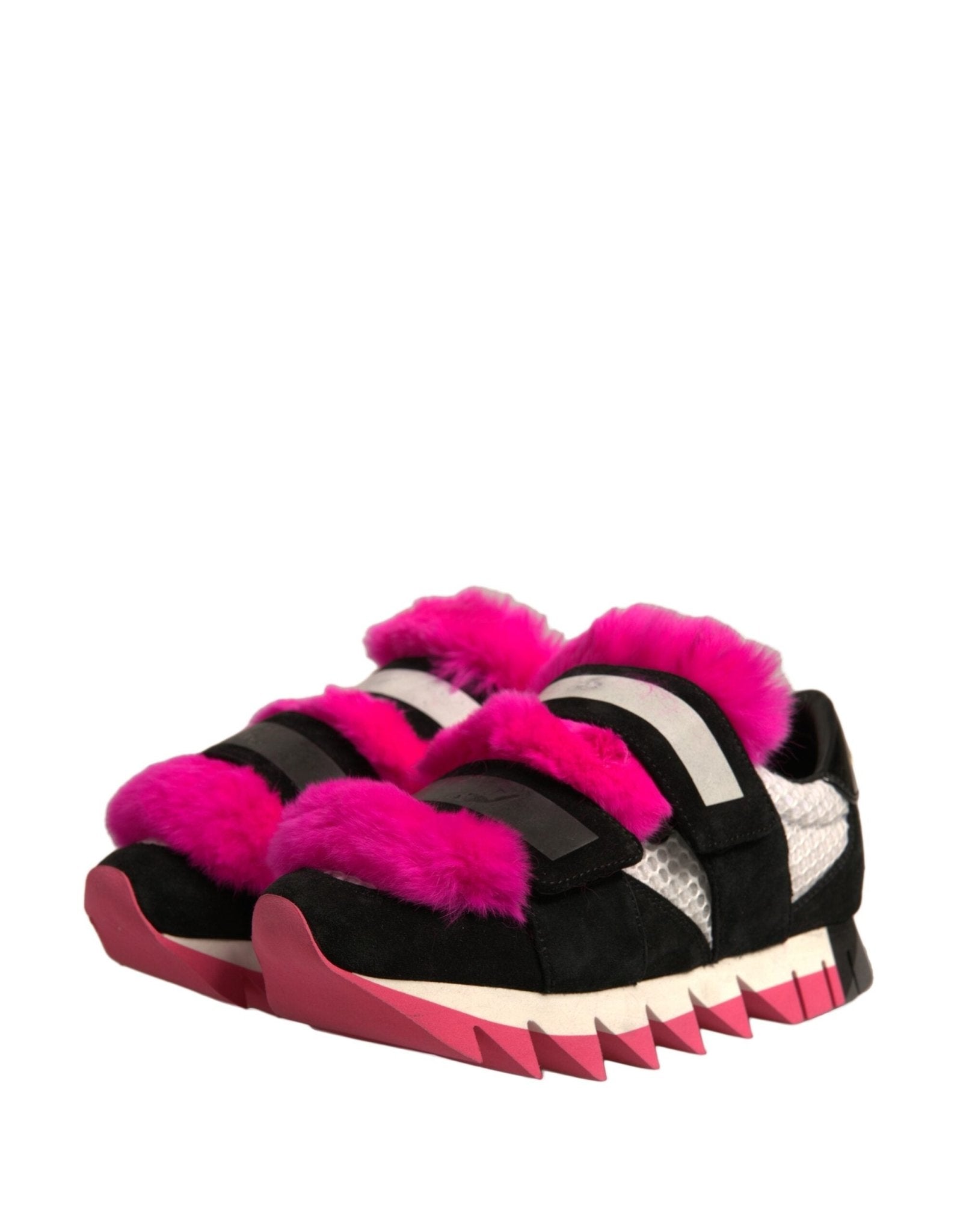 Dolce & Gabbana Black Pink Fur Embellished Sneakers Shoes - SMARTMARTNZ