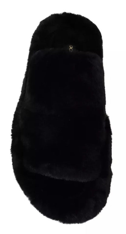 Dolce & Gabbana Black Polyester Faux Fur Mens Flats Sandals Shoes - SMARTMARTNZ