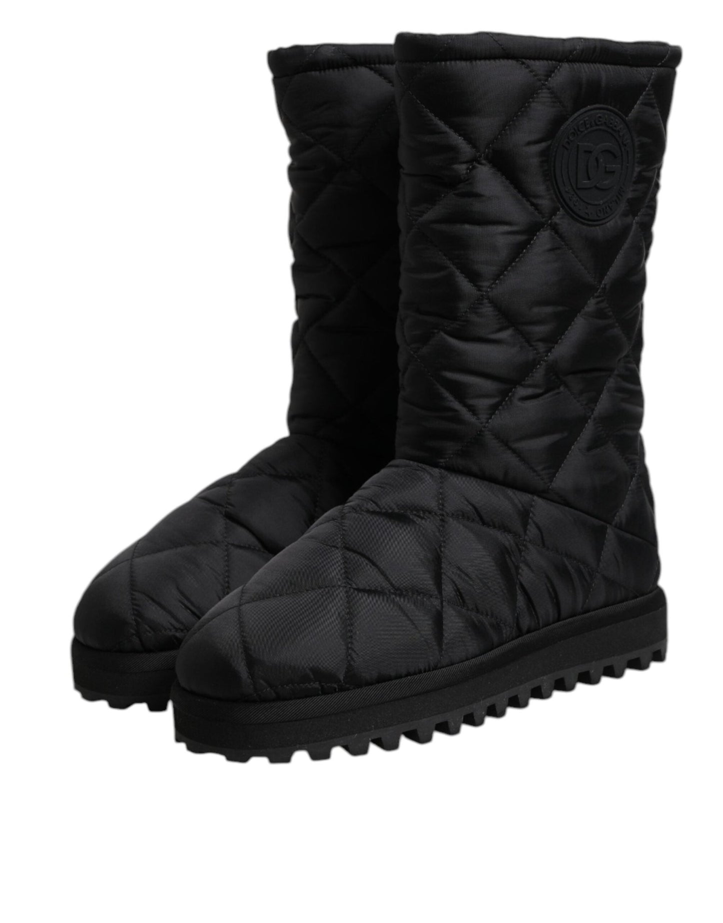 Dolce & Gabbana Black Polyester Padded Mid Calf Boots Winter Shoes - SMARTMARTNZ