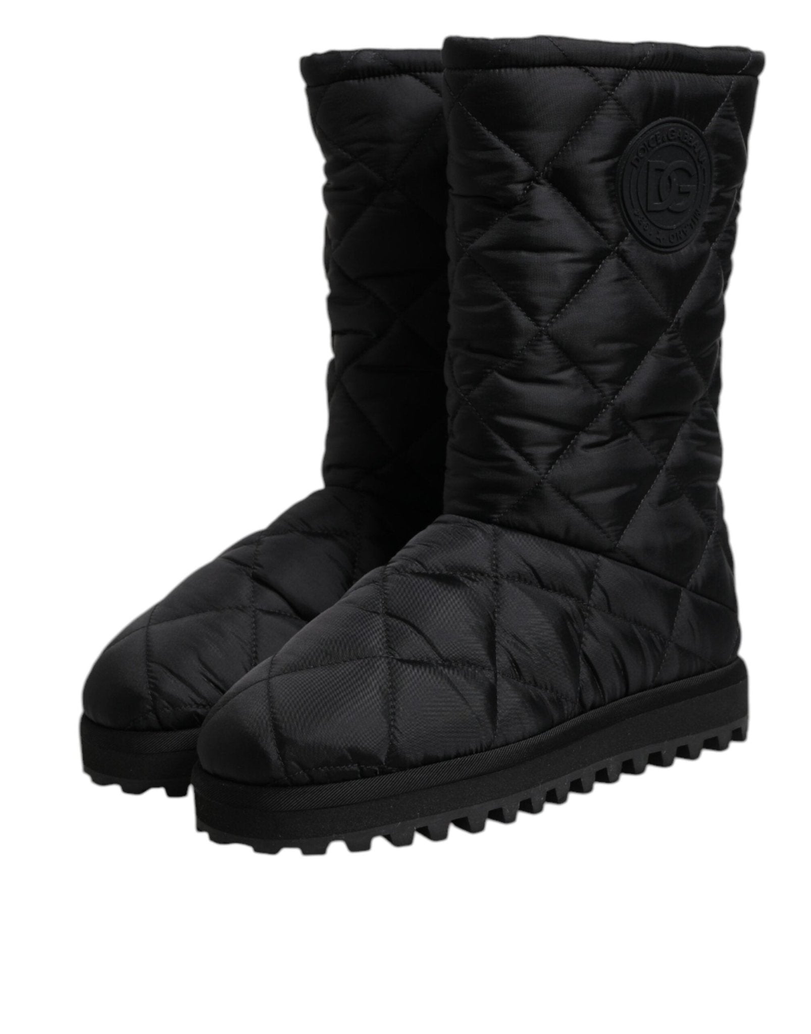 Dolce & Gabbana Black Polyester Padded Mid Calf Boots Winter Shoes - SMARTMARTNZ
