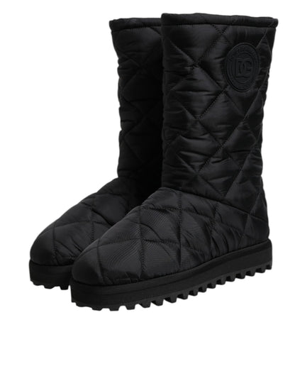 Dolce & Gabbana Black Polyester Padded Mid Calf Boots Winter Shoes - SMARTMARTNZ