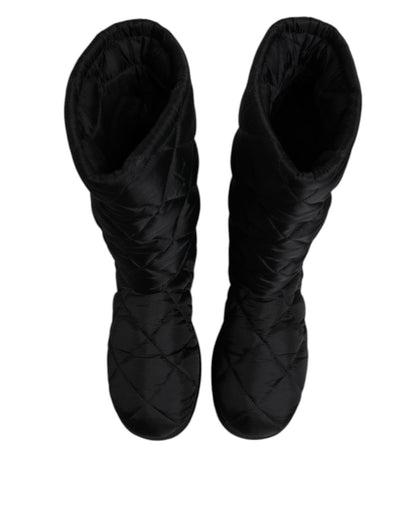 Dolce & Gabbana Black Polyester Padded Mid Calf Boots Winter Shoes - SMARTMARTNZ