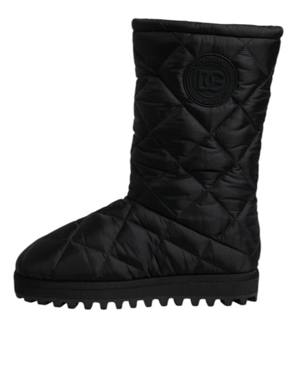 Dolce & Gabbana Black Polyester Padded Mid Calf Boots Winter Shoes - SMARTMARTNZ