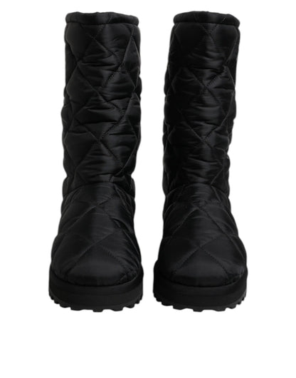 Dolce & Gabbana Black Polyester Padded Mid Calf Boots Winter Shoes - SMARTMARTNZ