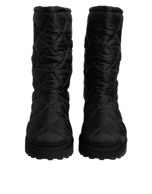 Dolce & Gabbana Black Polyester Padded Mid Calf Boots Winter Shoes - SMARTMARTNZ