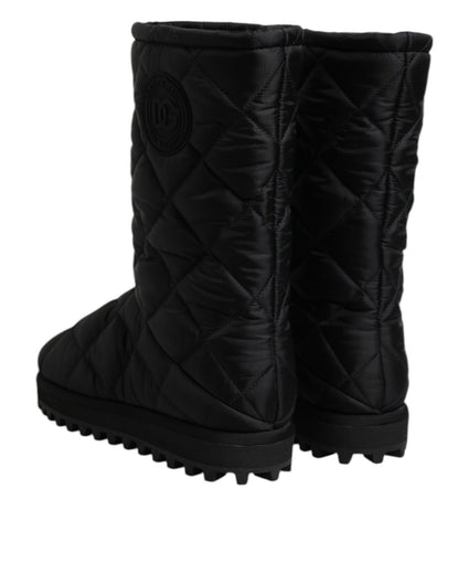 Dolce & Gabbana Black Polyester Padded Mid Calf Boots Winter Shoes - SMARTMARTNZ