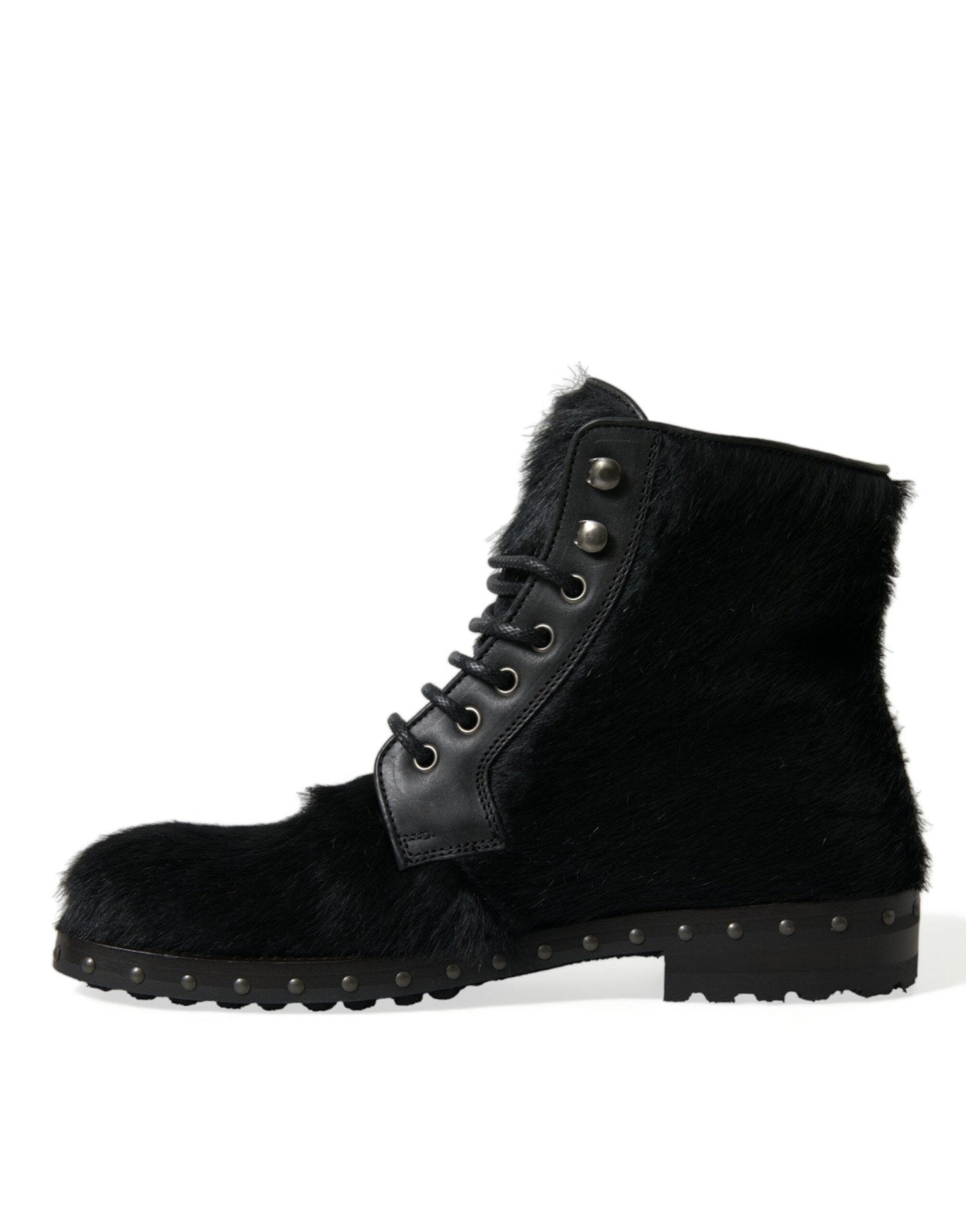 Dolce & Gabbana Black Pony Style Leather Mid Calf Boots Shoes - SMARTMARTNZ