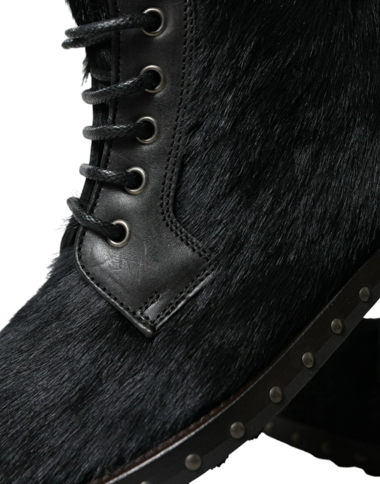 Dolce & Gabbana Black Pony Style Leather Mid Calf Boots Shoes - SMARTMARTNZ