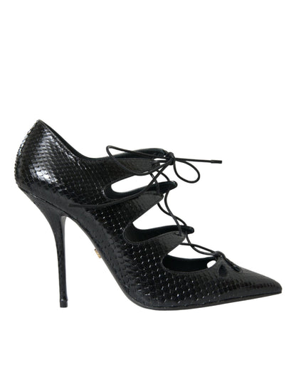 Dolce & Gabbana Black Python Leather Mary Jane Pumps Shoes - SMARTMARTNZ