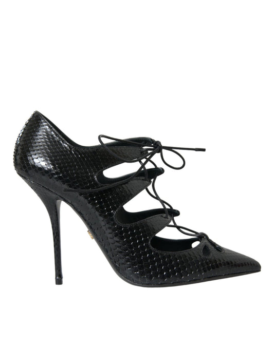 Dolce & Gabbana Black Python Leather Mary Jane Pumps Shoes - SMARTMARTNZ