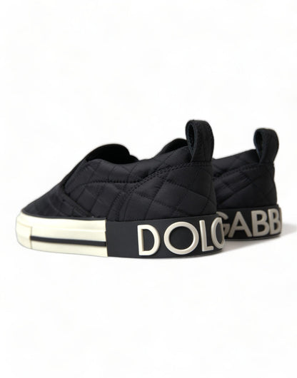 Dolce & Gabbana Black Quilted Slip On Low Top Sneakers Shoes - SMARTMARTNZ