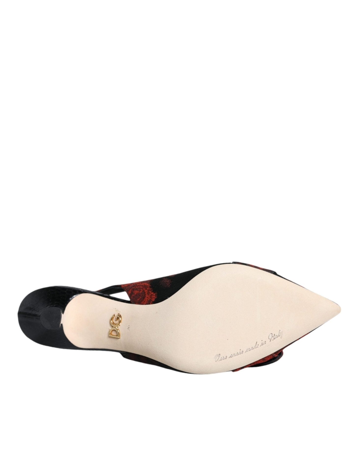 Dolce & Gabbana Black Red Floral Crystal Heel Slingback Shoes - SMARTMARTNZ