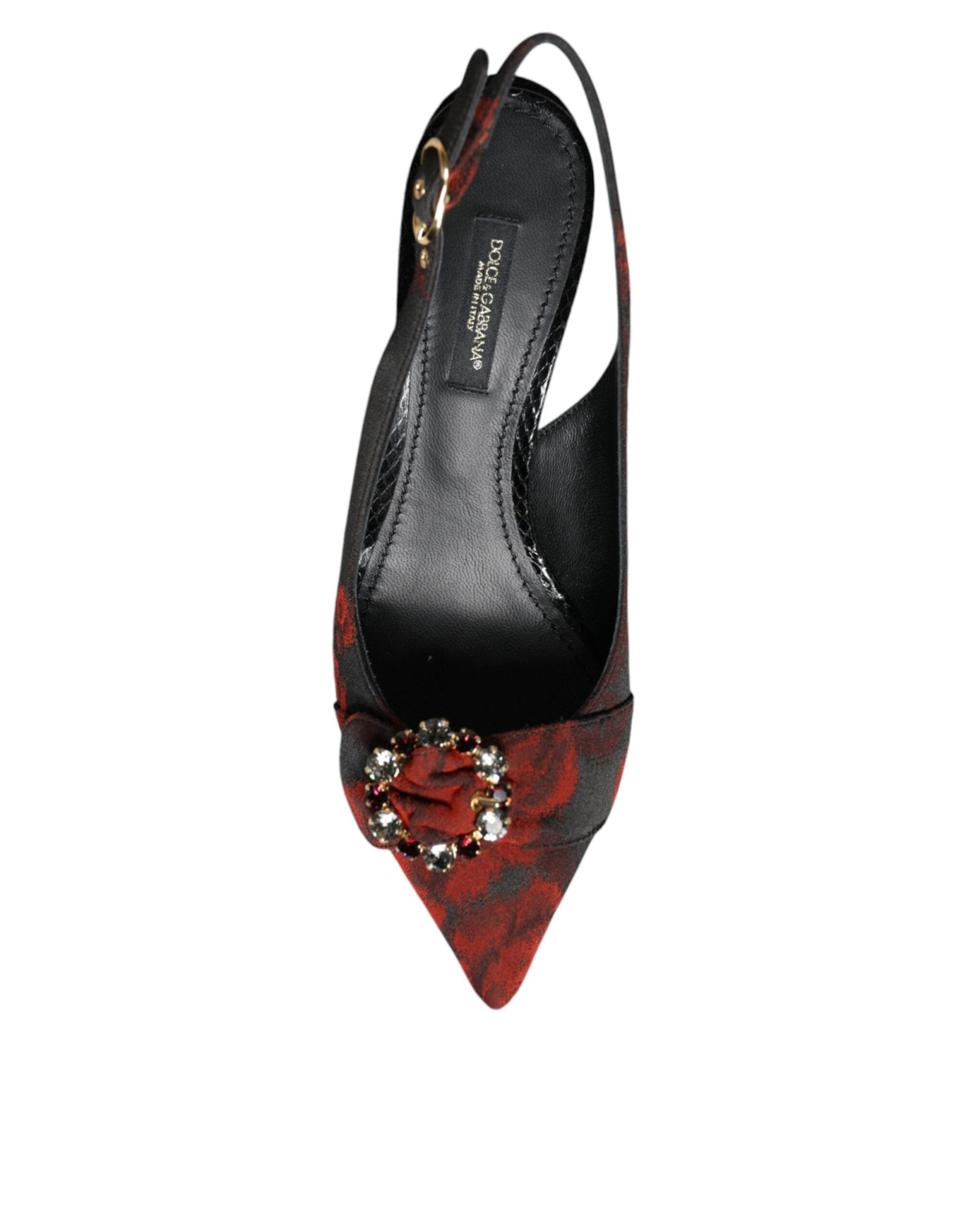 Dolce & Gabbana Black Red Floral Crystal Heel Slingback Shoes - SMARTMARTNZ