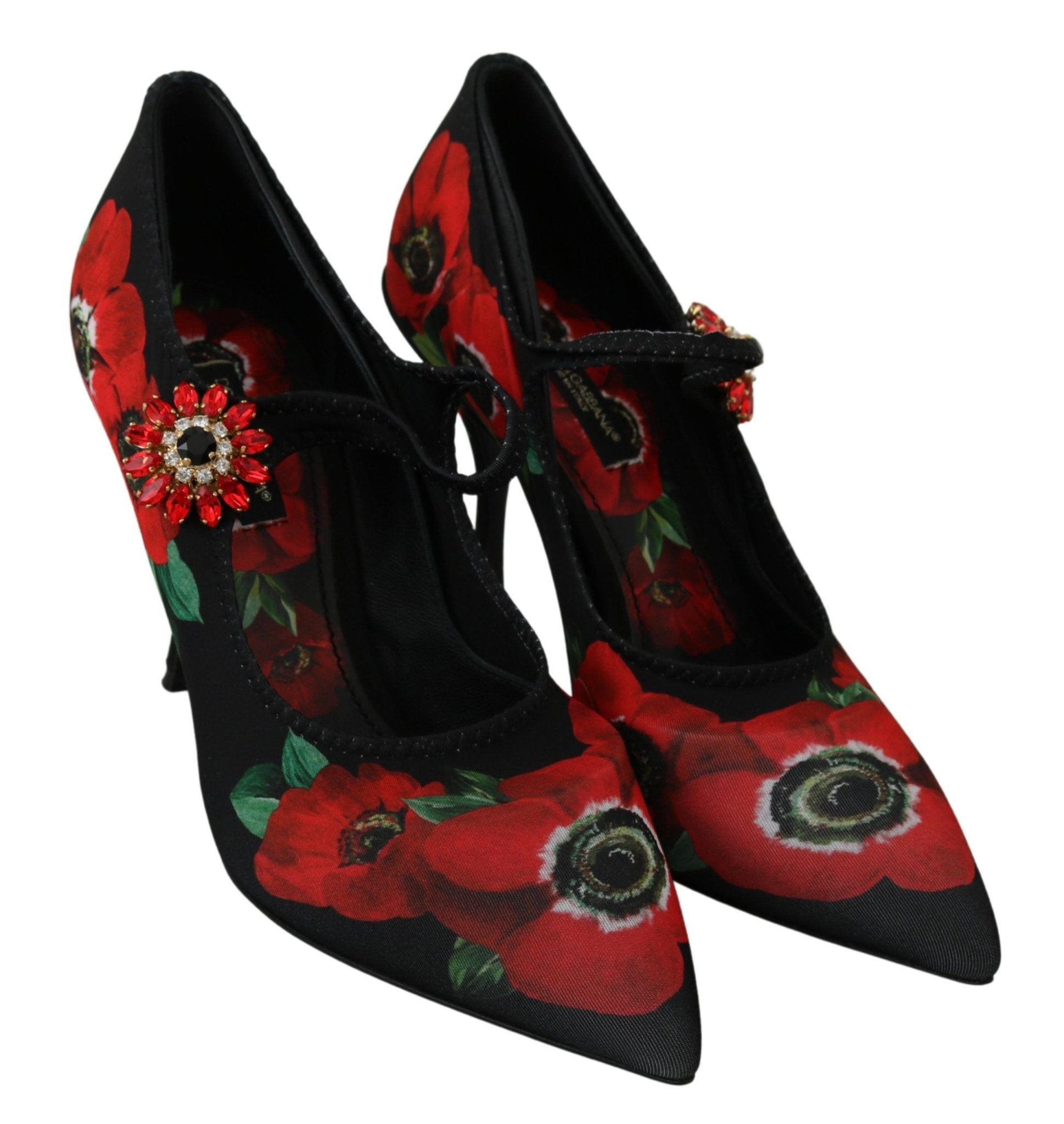 Dolce & Gabbana Black Red Floral Mary Janes Pumps Shoes - SMARTMARTNZ
